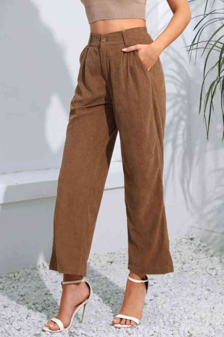 Buttoned  Straight Hem Long Pants | 1mrk.com