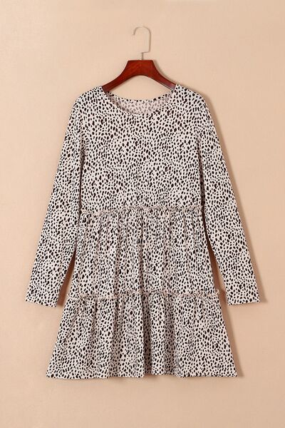 Frill Printed Round Neck Dress |1mrk.com