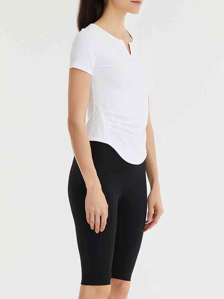 Notched Neck Short Sleeve Active Top | 1mrk.com