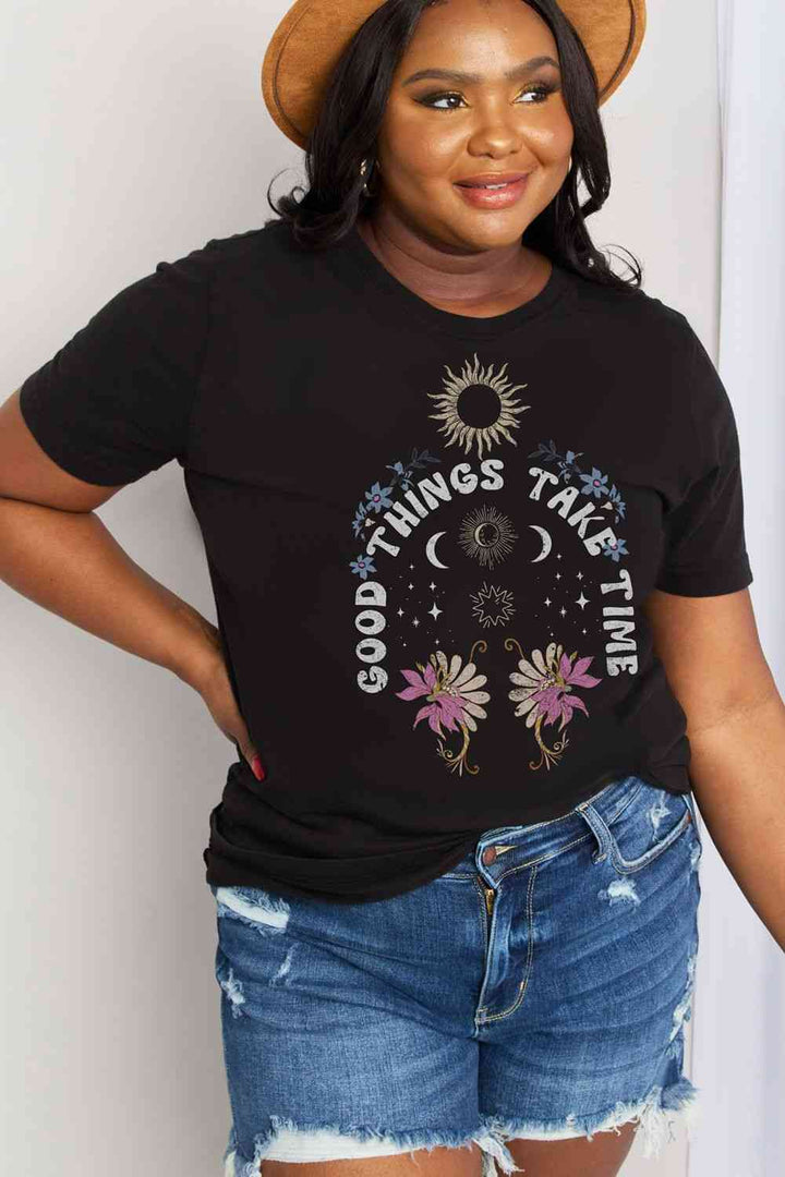 Simply Love Full Size GOOD THINGS TAKE TIME Graphic Cotton Tee | 1mrk.com