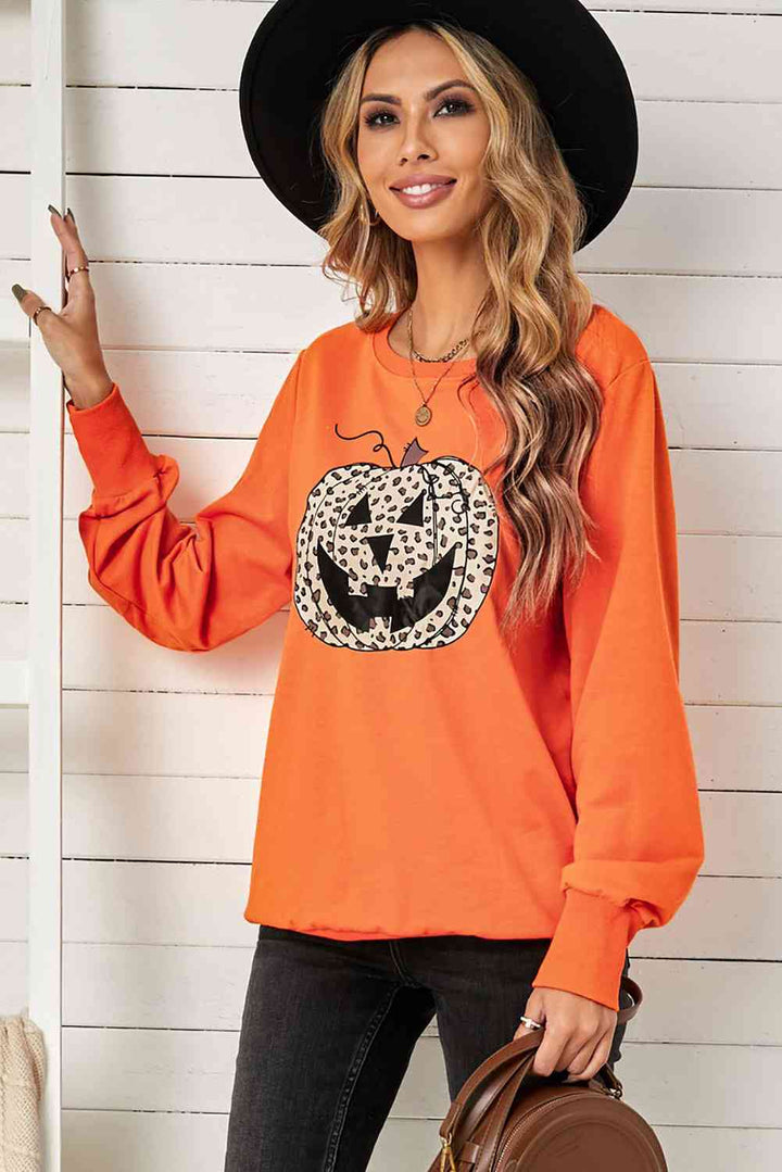 Leopard Jack-O-Lantern Sweatshirt | Trendsi