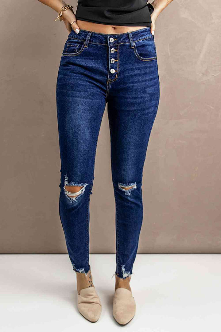 Baeful Distressed Button Fly Skinny Jeans | 1mrk.com