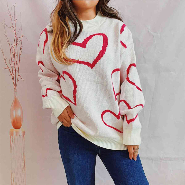 Heart Pattern Long Sleeve Sweater |1mrk.com