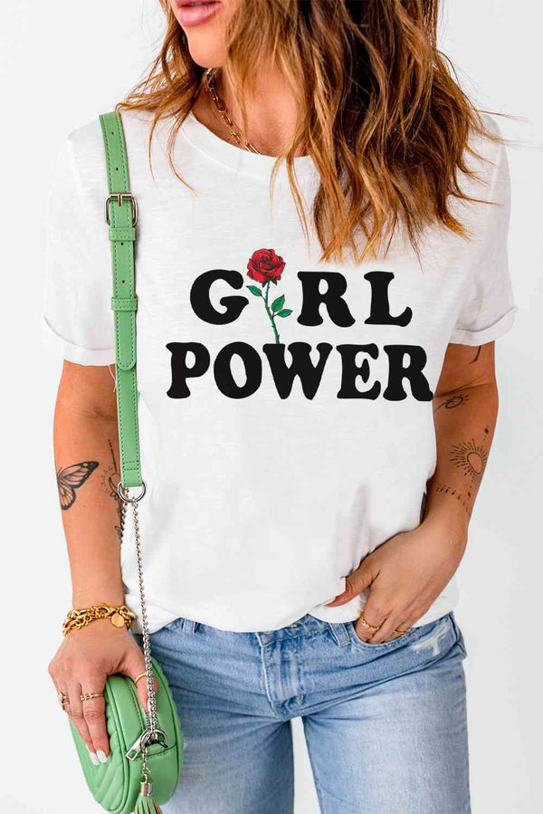 GIRL POWER Rose Graphic Tee Shirt | 1mrk.com