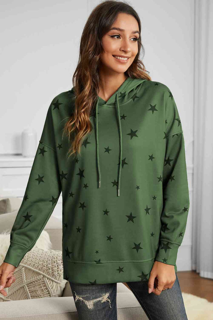 Star Print Drawstring Detail Hoodie | 1mrk.com