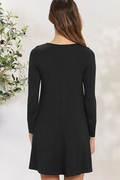 Round Neck Long Sleeve Mini Dress |1mrk.com