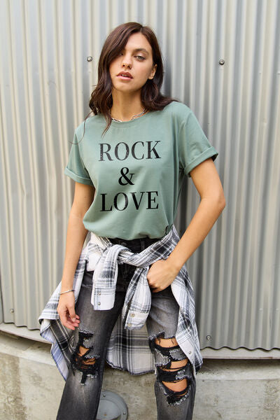 Simply Love Full Size ROCK ＆ LOVE Short Sleeve T-Shirt | Trendsi