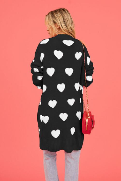 Heart Graphic Open Front Cardigan with Pockets |1mrk.com