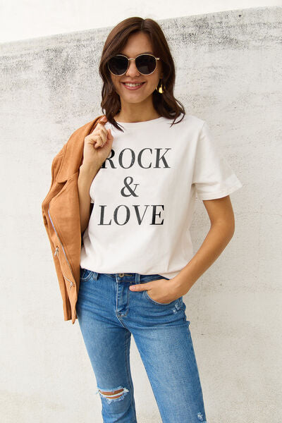 Simply Love Full Size ROCK ＆ LOVE Short Sleeve T-Shirt | Trendsi