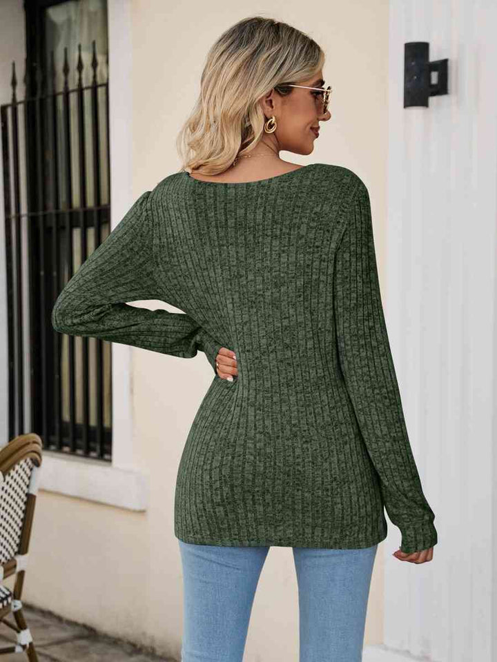 Square Neck Ribbed Long Sleeve T-Shirt | 1mrk.com