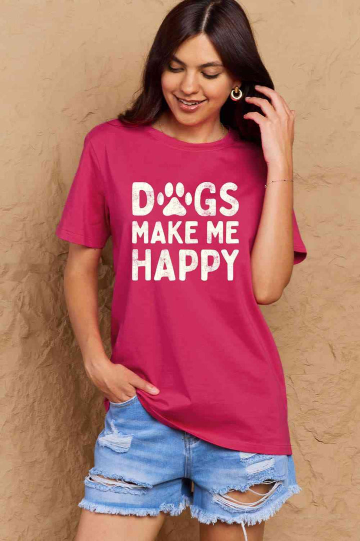 Simply Love Full Size DOGS MAKE ME HAPPY Graphic Cotton T-Shirt | 1mrk.com