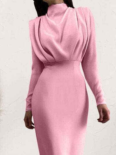 Ruched Turtleneck Long Sleeve Dress | Trendsi