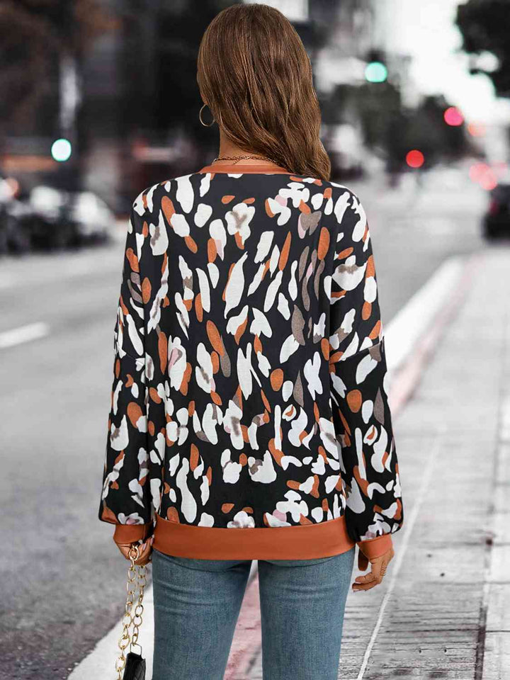 Leopard Round Neck Drop Shoulder Sweatshirt | 1mrk.com