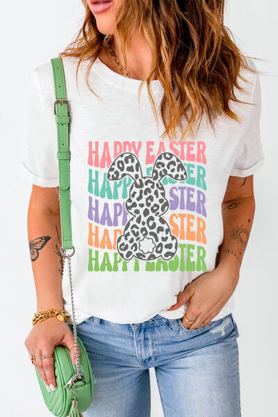 HAPPY EASTER Round Neck Short Sleeve T-Shirt | Trendsi