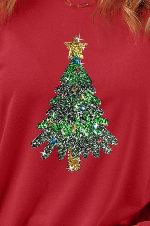 Sequin Christmas Tree Long Sleeve Sweatshirt |1mrk.com