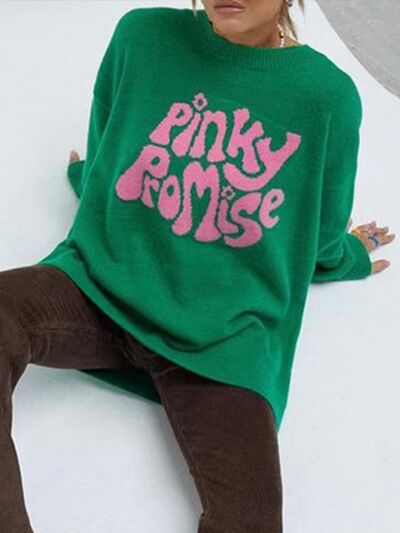 PINKY PROMISE Round Neck Drop Shoulder Sweater | Trendsi