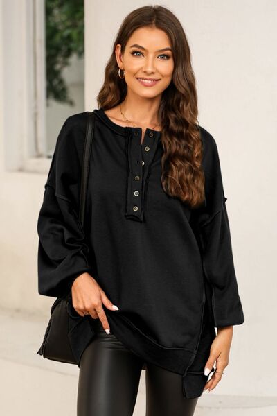 Buttoned Dropped Shoulder Sweatshirt |1mrk.com