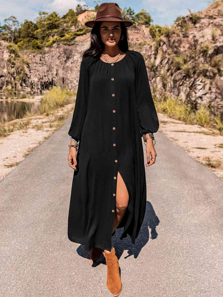 Long Sleeve Round Neck Dress |1mrk.com