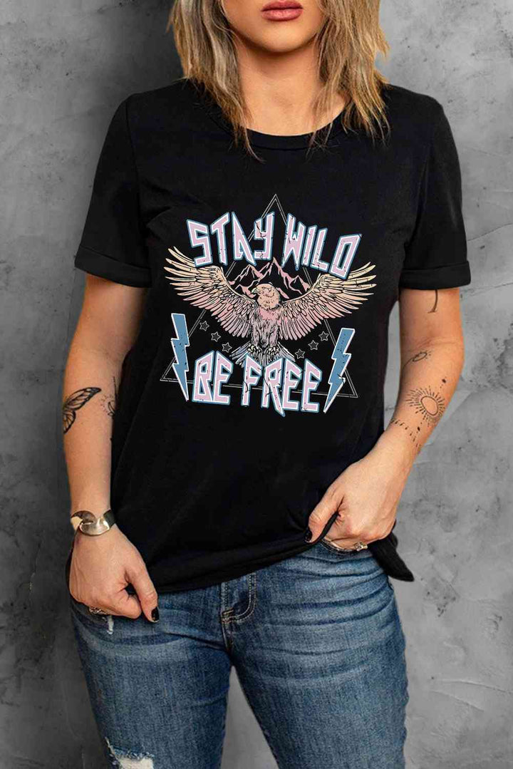 STAY WILD BE FREE Graphic Round Neck Tee | 1mrk.com