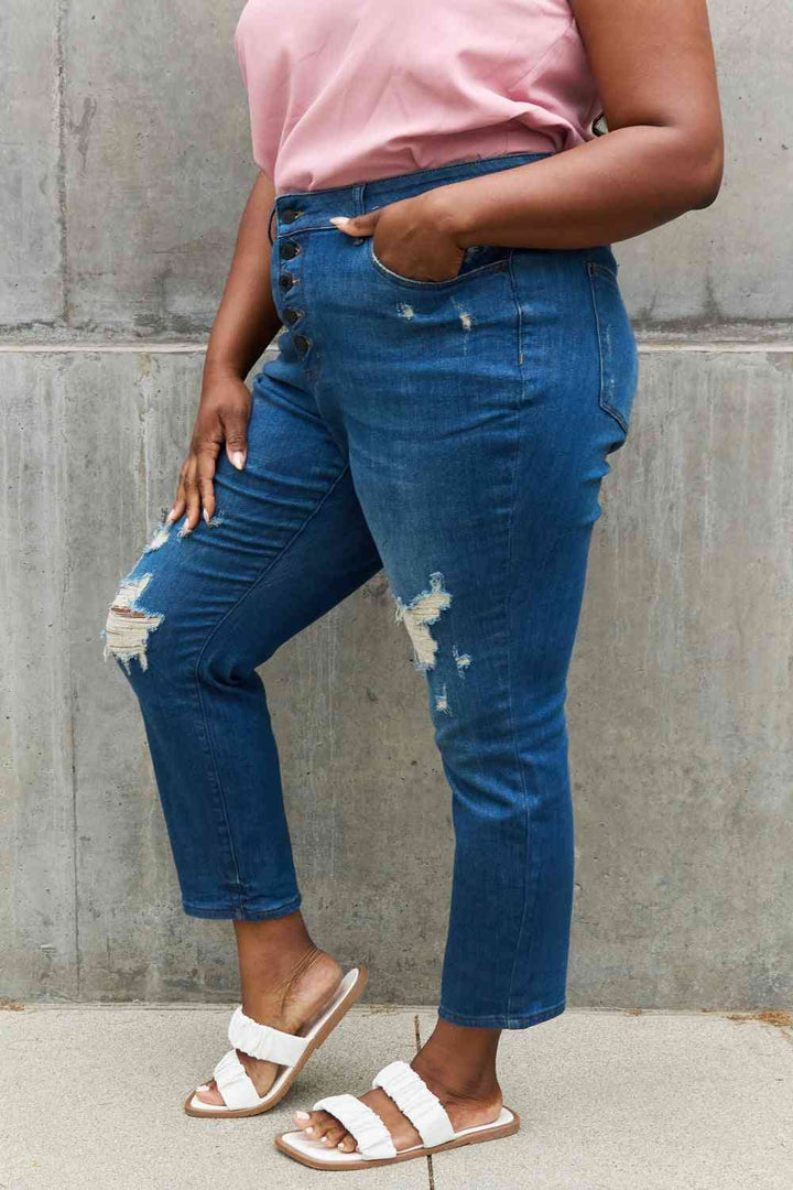 Judy Blue Melanie Full Size High Waisted Distressed Boyfriend Jeans | 1mrk.com