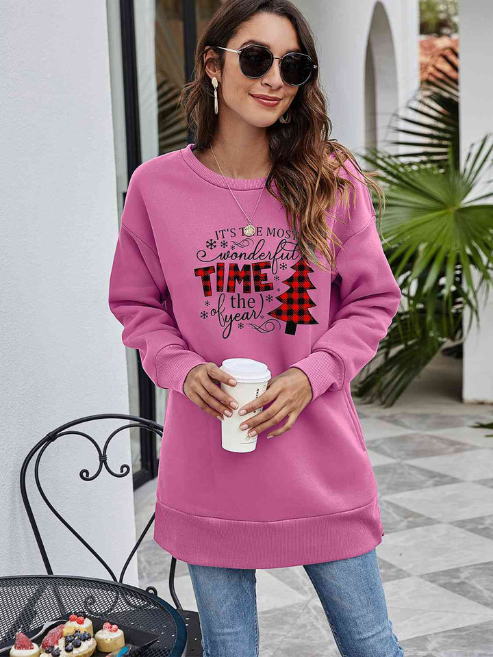 Christmas Tree Graphic Drop Shoulder Sweatshirt |1mrk.com