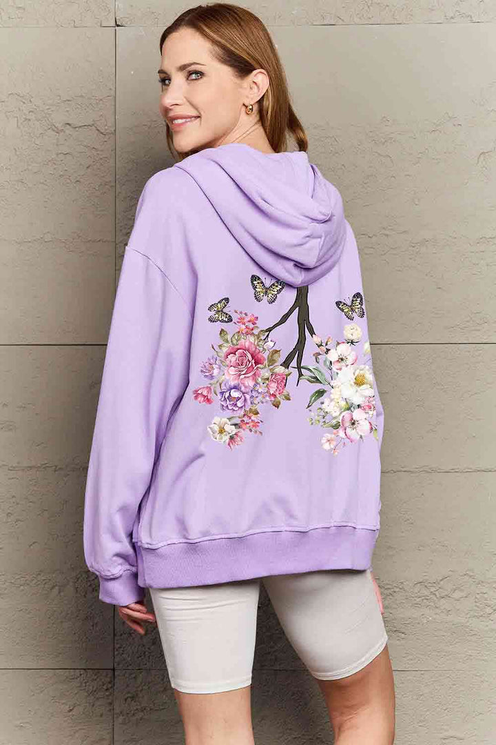 Simply Love Full Size Flower & Butterfly Graphic Hoodie | 1mrk.com