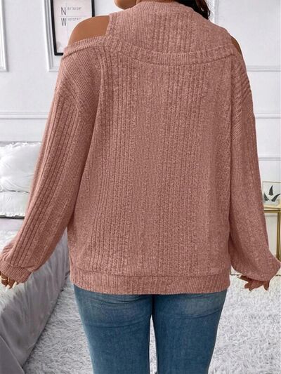 Round Neck Cold Shoulder Sweater | Trendsi