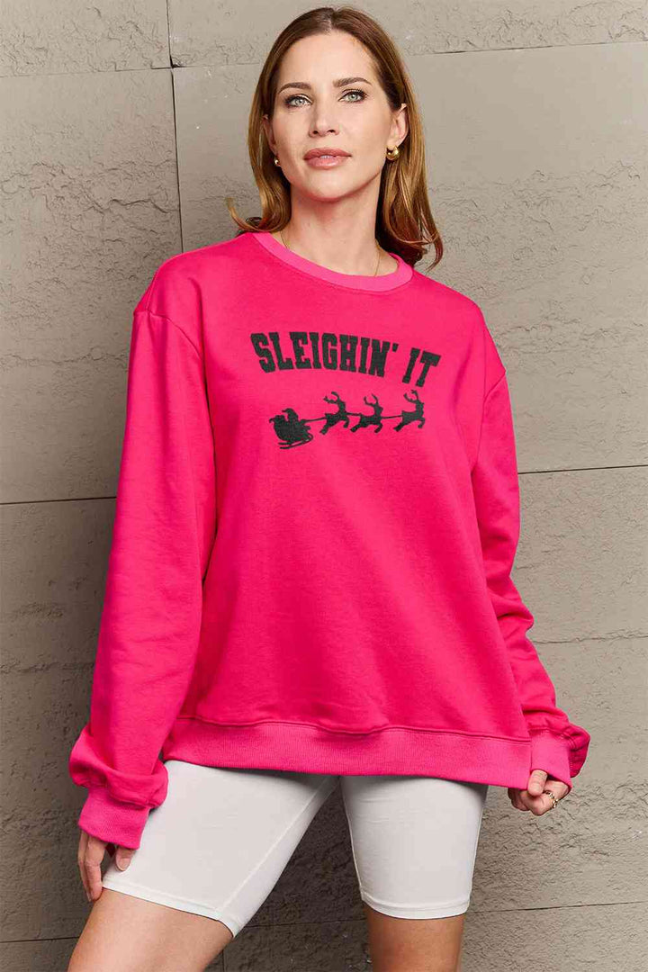 Simply Love Full Size SLEIGHIN' IT Graphic Sweatshirt |1mrk.com