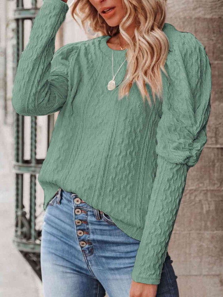 Round Neck Puff Sleeve Knit Top | 1mrk.com