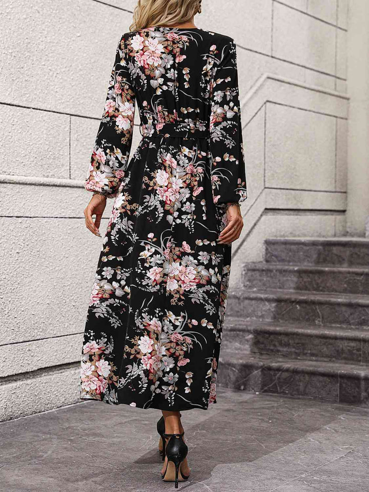 Floral Long Sleeve Surplice Neck Dress | 1mrk.com