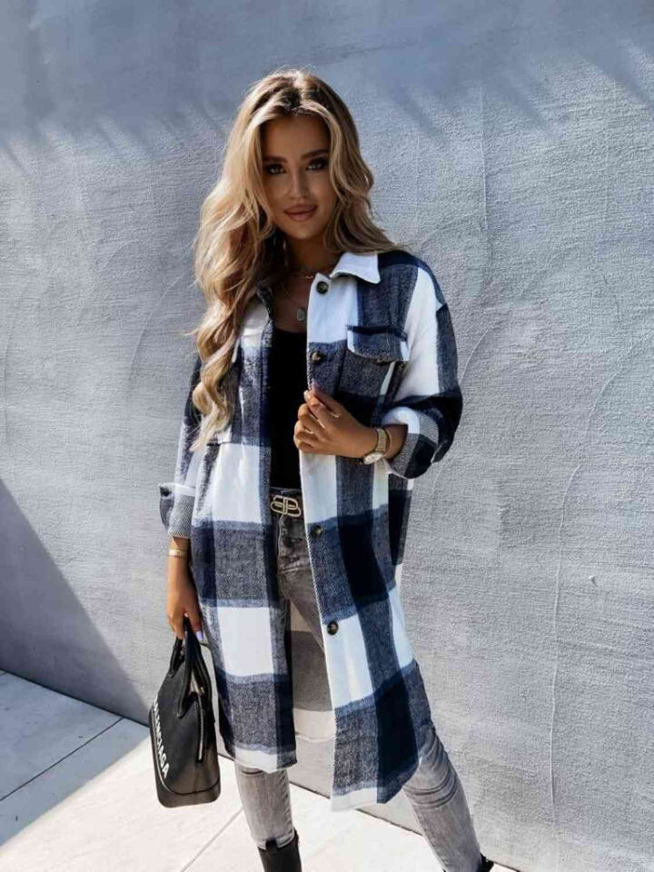 Plaid Collared Neck Longline Shirt |1mrk.com