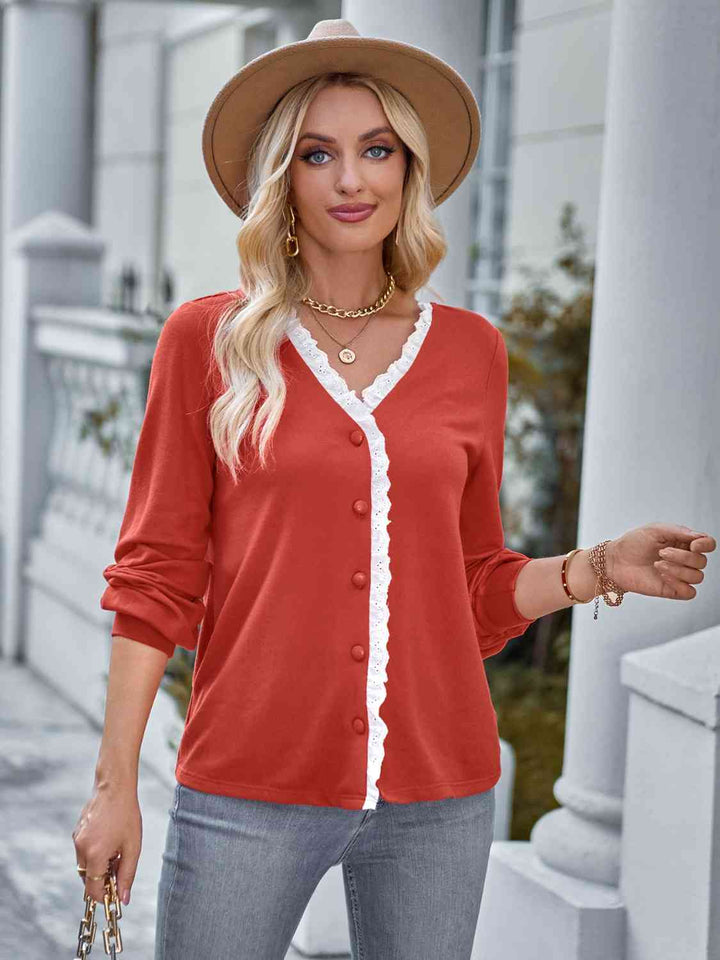 Lace Trim Button Down Top | 1mrk.com