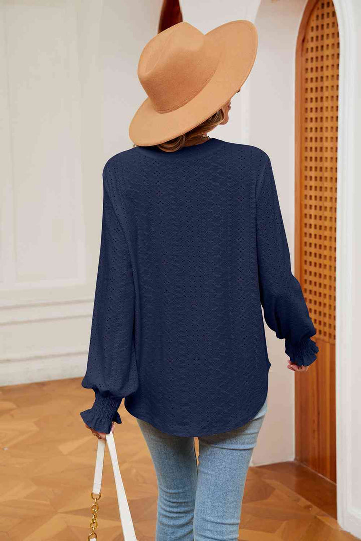 Notched Neck Flounce Sleeve Blouse | 1mrk.com