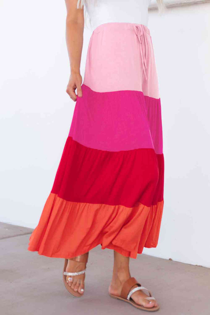 Color Block Tiered Maxi Skirt |1mrk.com