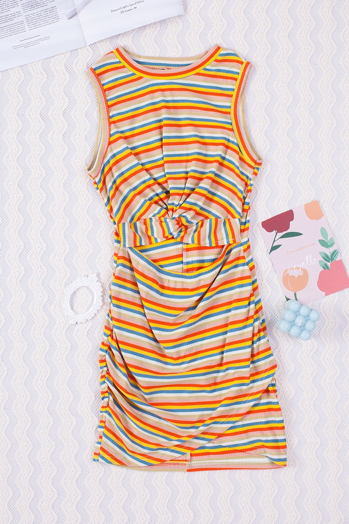 Cutout Striped Round Neck Sleeveless Dress | Trendsi