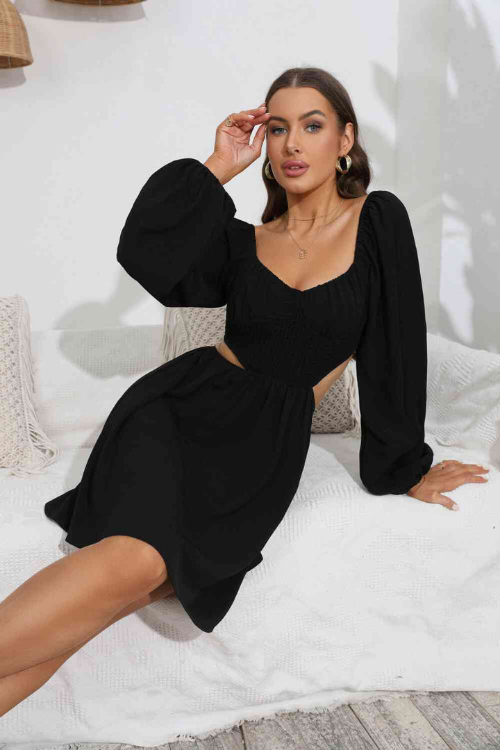 Cutout Long Balloon Sleeve Dress |1mrk.com