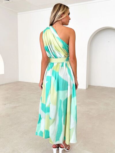 Printed Ruched One Shoulder Dress |1mrk.com