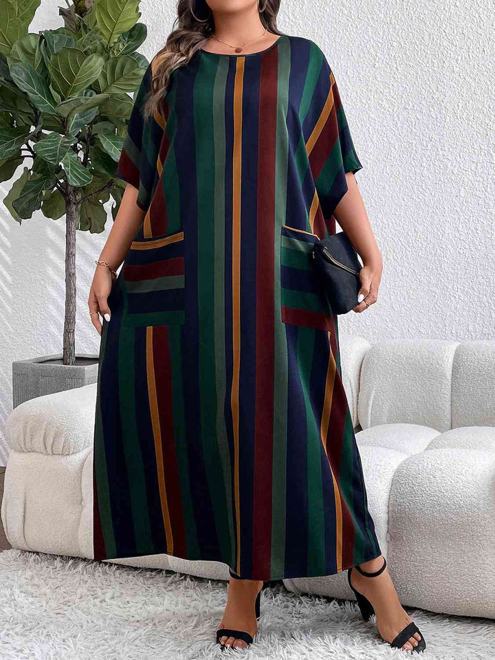 Plus Size Striped Maxi Dress with Pockets |1mrk.com