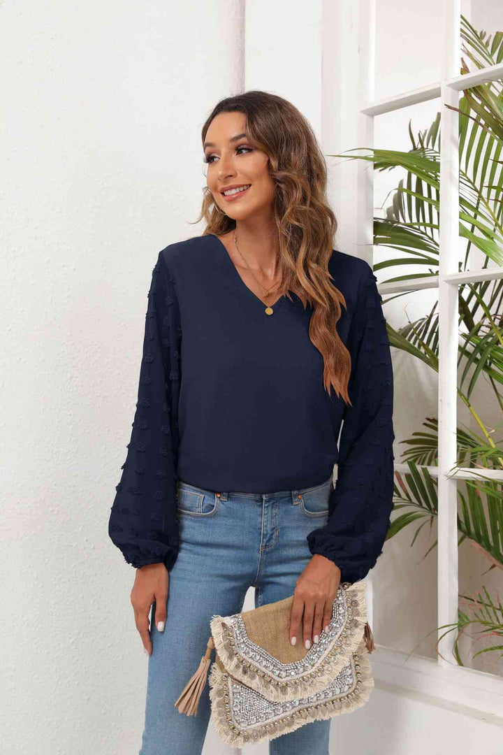 Swiss Dot Balloon Sleeve Blouse | 1mrk.com