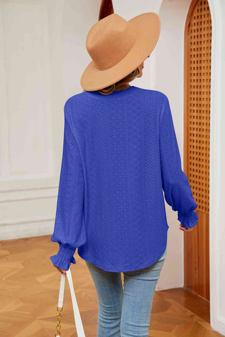 Notched Neck Flounce Sleeve Blouse | 1mrk.com