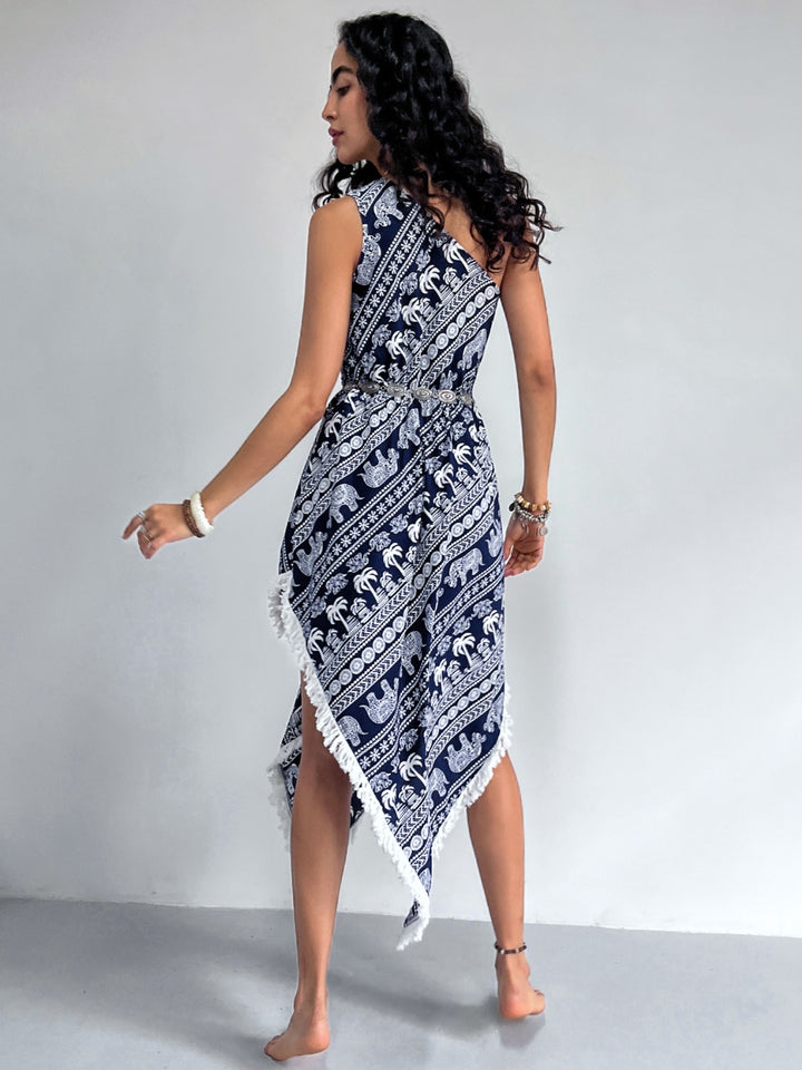 Fringe Printed Single Shoulder Dress | Trendsi