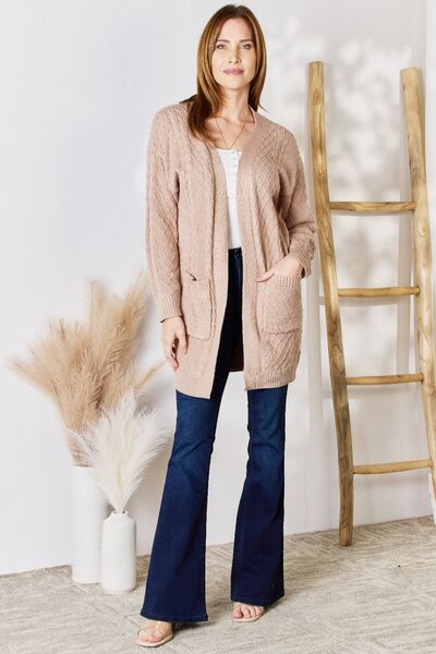 Hailey & Co Full Size Cable-Knit Pocketed Cardigan |1mrk.com