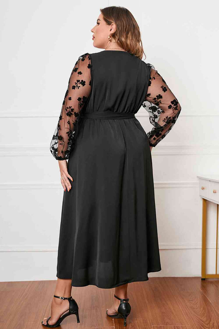 Plus Size Surplice Neck Tied Dress |1mrk.com