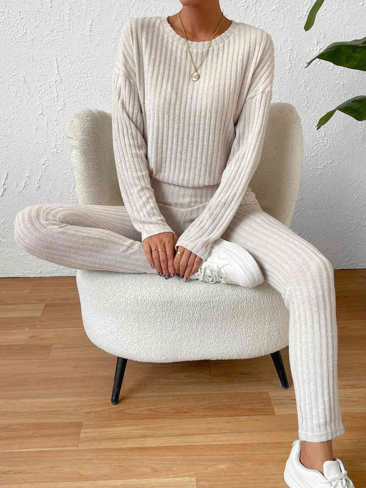 Ribbed Top and Pants Lounge Set | 1mrk.com