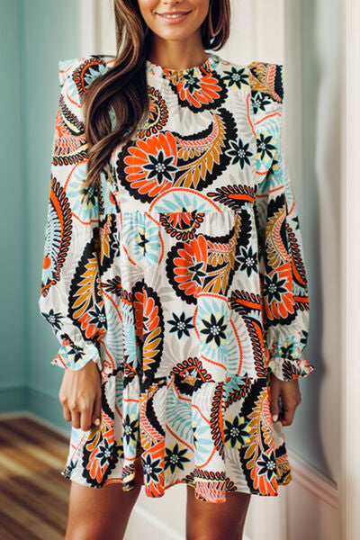 Ruffled Printed Flounce Sleeve Mini Dress |1mrk.com