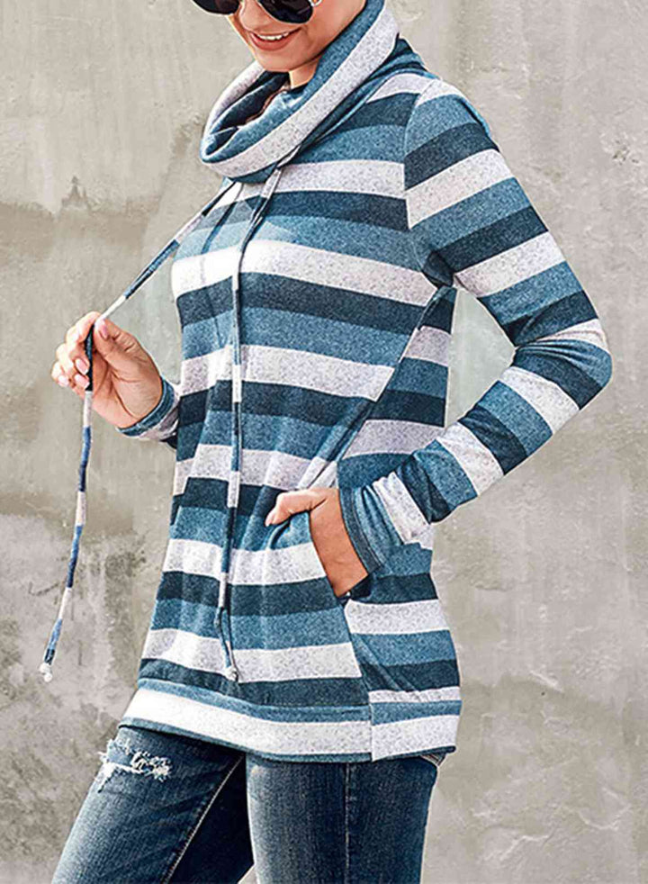 Striped Cowl Neck Tunic Sweatshirt |1mrk.com