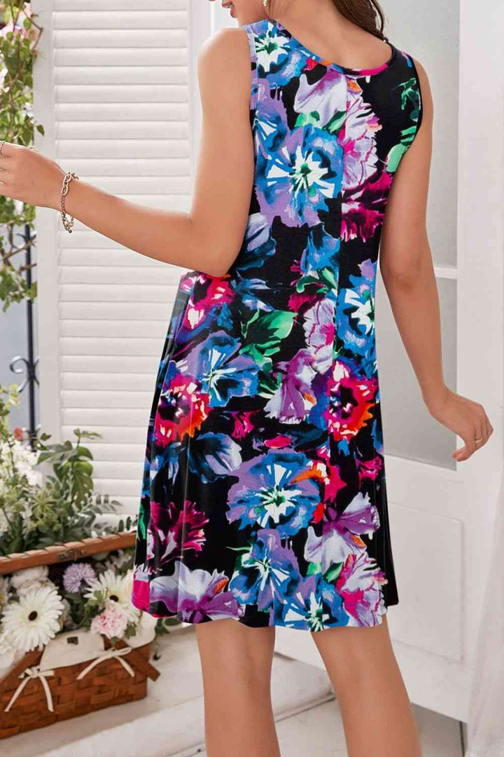 Printed Round Neck Sleeveless Dress |1mrk.com