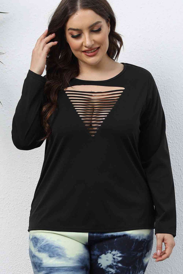 Plus Size Cutout Front Long Sleeve T-Shirt | 1mrk.com