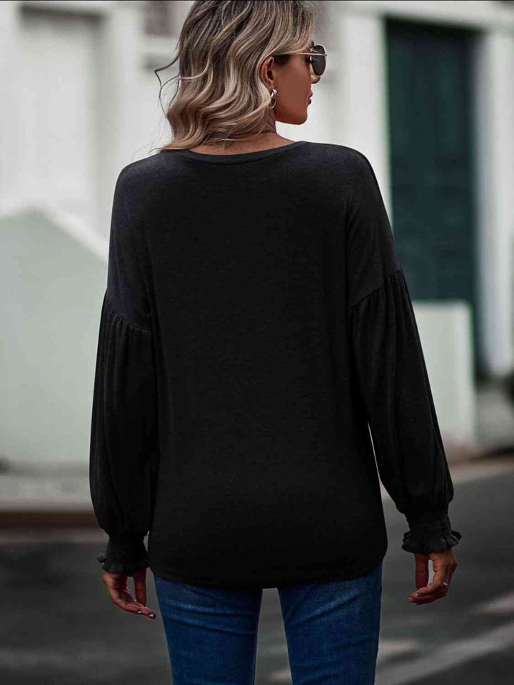 Round Neck Dropped Shoulder Flounce Sleeve T-Shirt | 1mrk.com