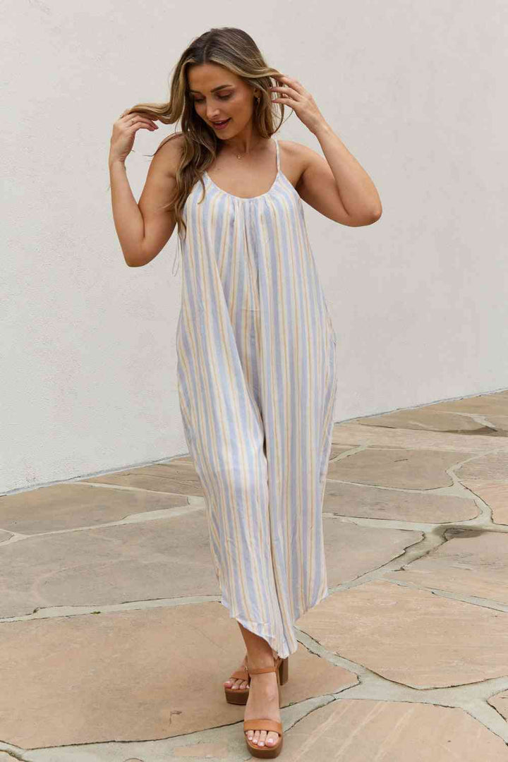 HEYSON Full Size Multi Colored Striped Jumpsuit with Pockets | 1mrk.com